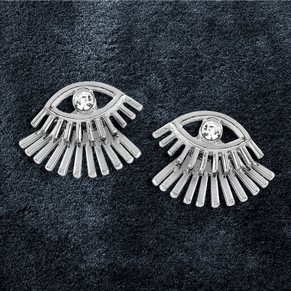 🌚 Silver // Evil Eye Earrings Removable Jacket - Picture 2 of 4